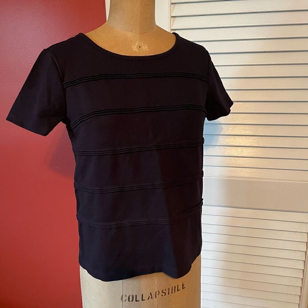 J CREW | black short sleeve blouse with horizontal lines XS